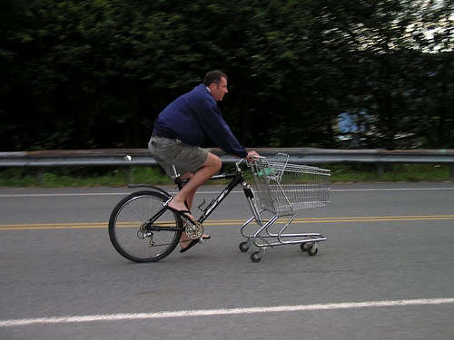 This man takes the idea of bicycling for groceries really seriously!